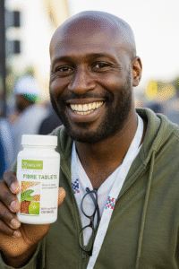 Man holding Fibre Tablets