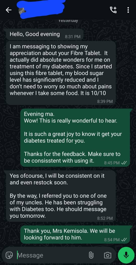 fibre tablets whatsapp testimonial